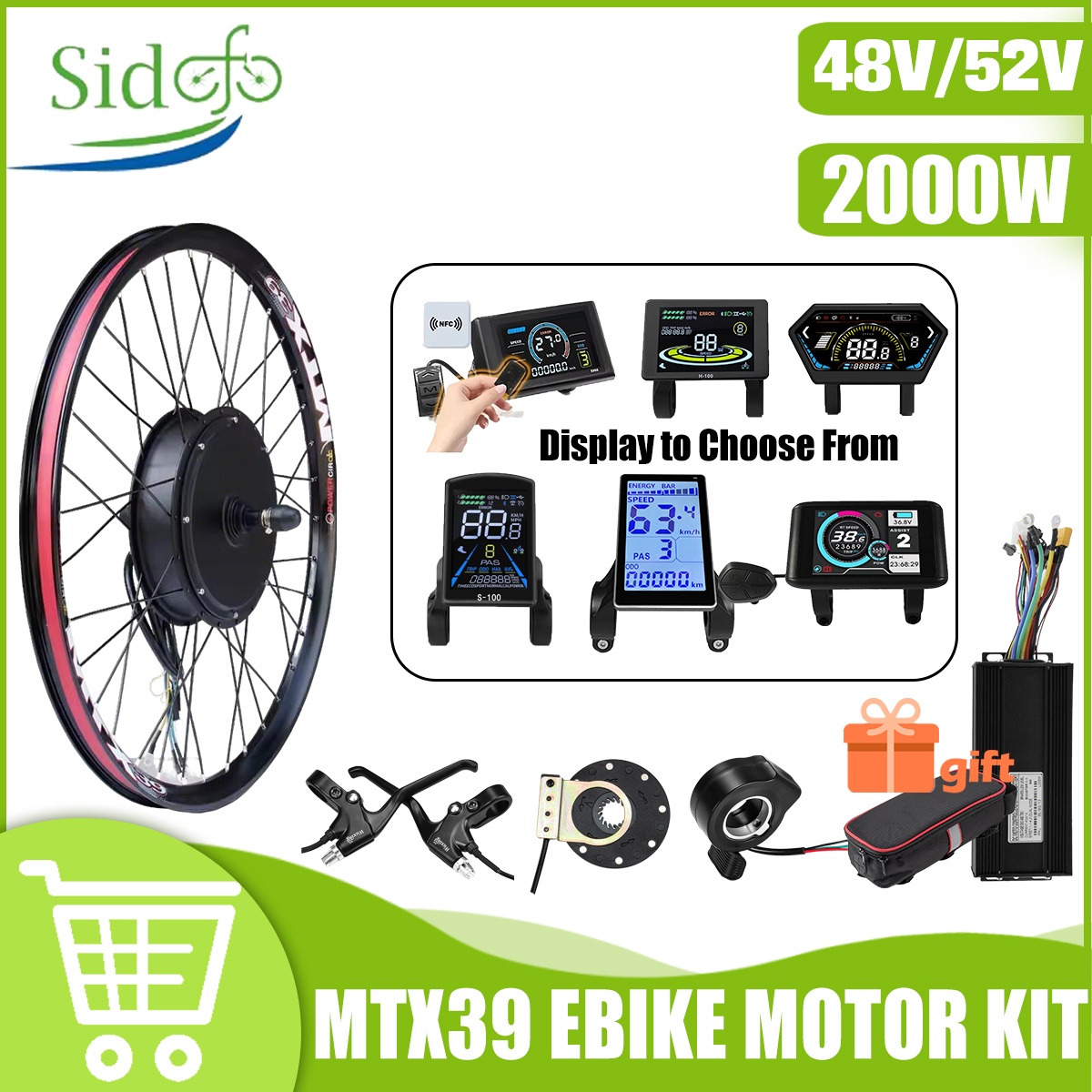 MTX39 48V/52V 2000W Front Rear - đánh giá và giá Gearless Hub Motor Conversion Kit 2000W With Display